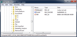 注册表编辑器查看PowerShell